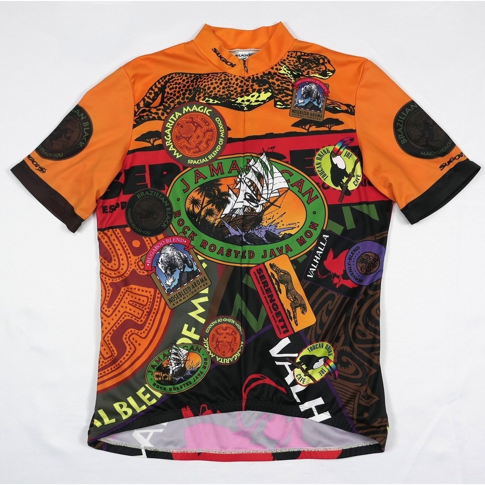 Vintage 90s Sugoi Cycling Jersey XXL Serengetti Coffee Jamaica AOP Canada